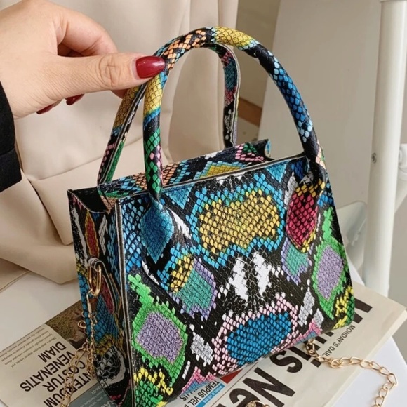 Handbags - Mini Snakeskin Print Satchel Bag